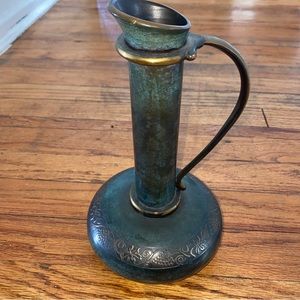 Green brass grapevine Pal Bell Ewer Made In Israel 10” pitcher Decanter VINTAGE